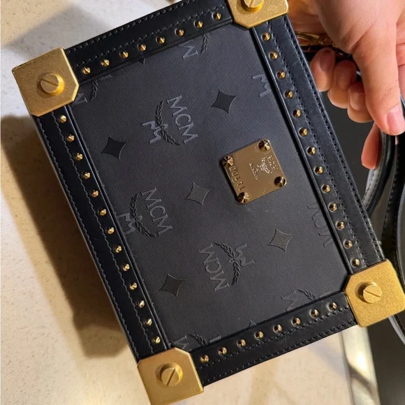 MCM Black Logo Trunk Crossbody with Gold Hardware - Picture 1 of 10